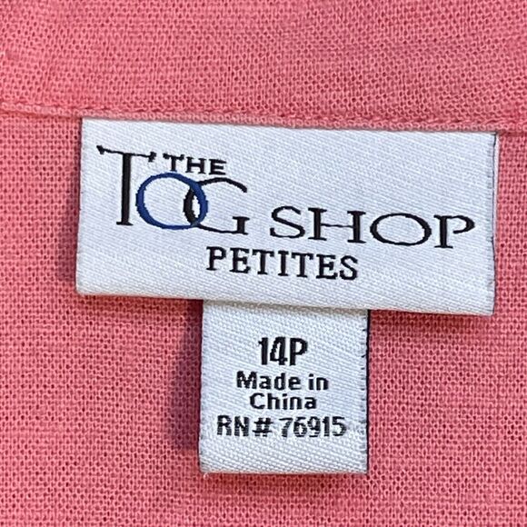 The TOG Shop Midi Shirt Dress Women Size 14P Pink Button Front Linen Blend - Picture 8 of 14